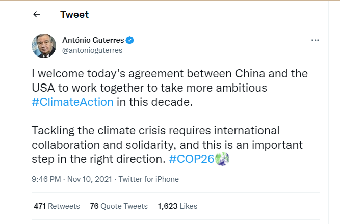 COP26: US and China announce joint declaration to hit Paris Agreement climate goals