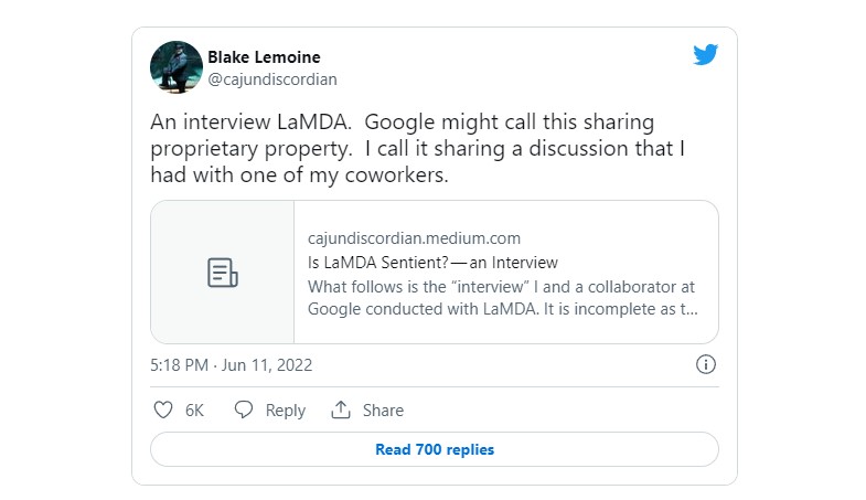 Google engineer says Lamda AI system may have its own feelings